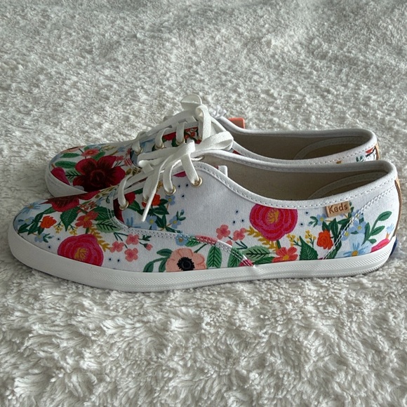 Keds X Rifle Paper Co. Women's Size 9.5 Floral Print Canvas Sneakers White Red - Picture 7 of 10